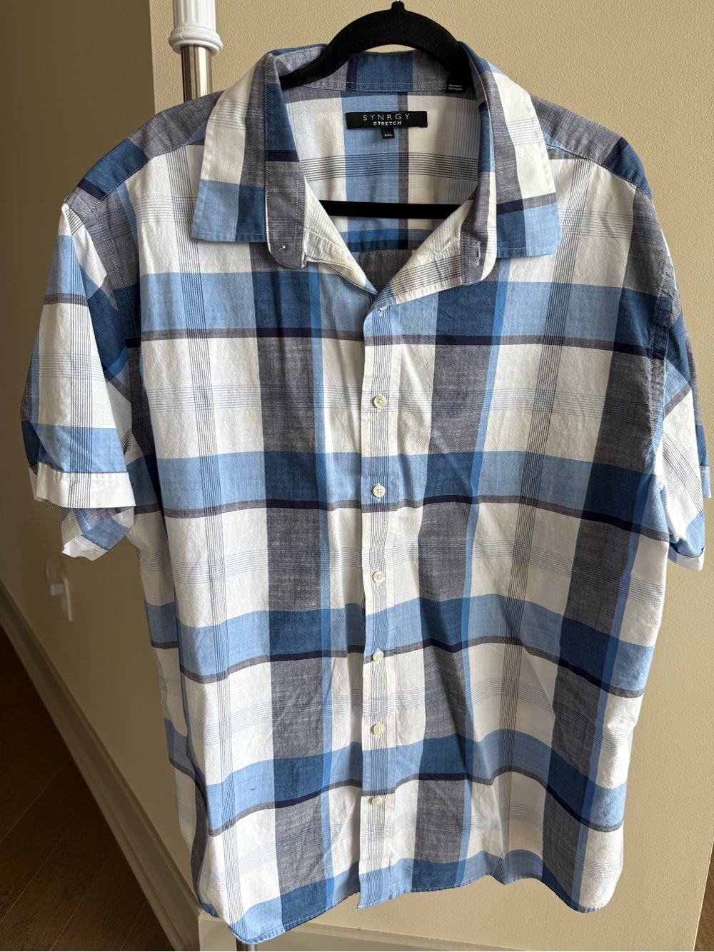 Synergy Short-Sleeve Blue Plaid Button-Down Shirt